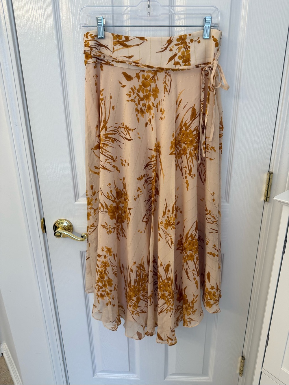 Joie Beige Floral Silk Circle Skirt with Mustard Print
